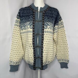 Dale Of Norway Norwegian Wool Cardigan Sweater Jacket Blue M Nordic Pewter Clasp